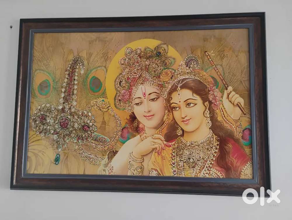 Shri Krishna Radha crystal studded photo frame