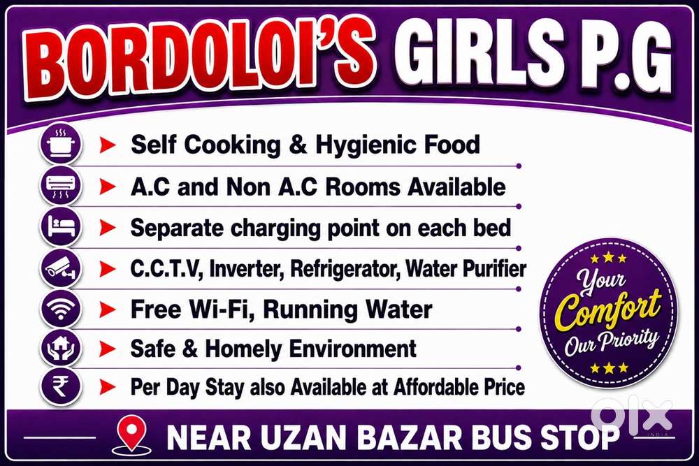 Girls P.G, Self Cooking & With Food, No Extra Charges For Electricity.