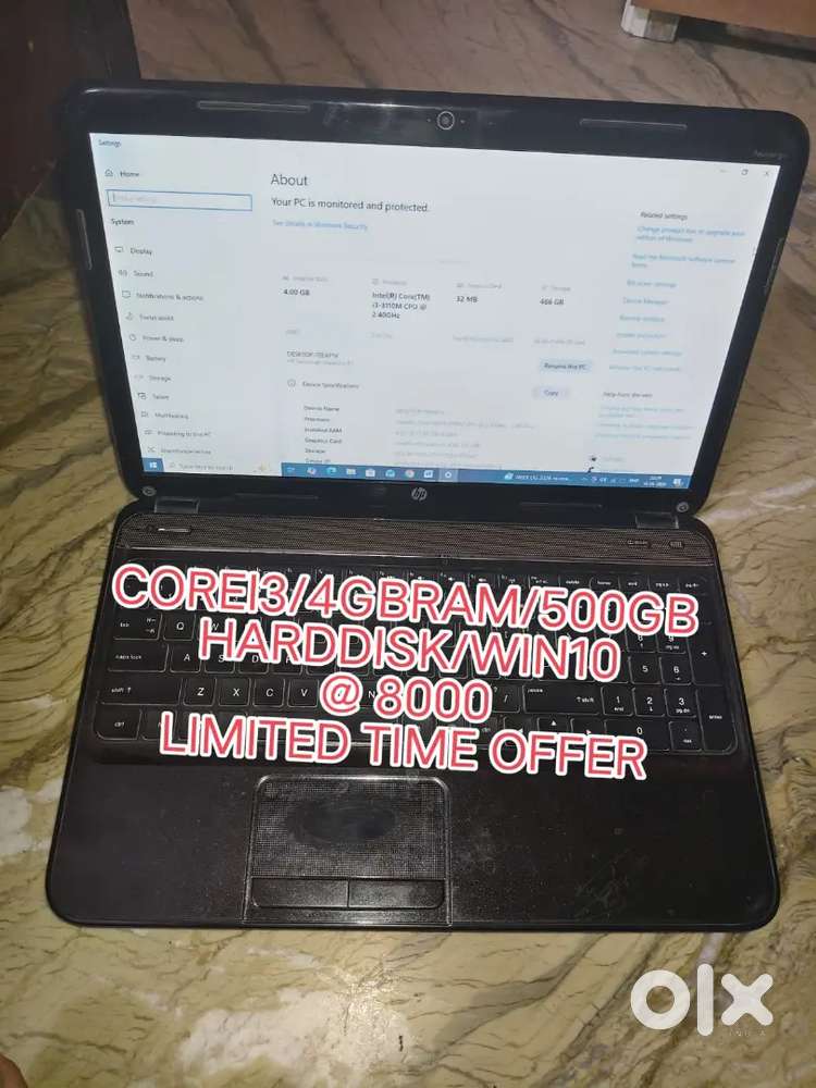 Corei3/2nd generation/4gbram/500gb hard  disk/win10
