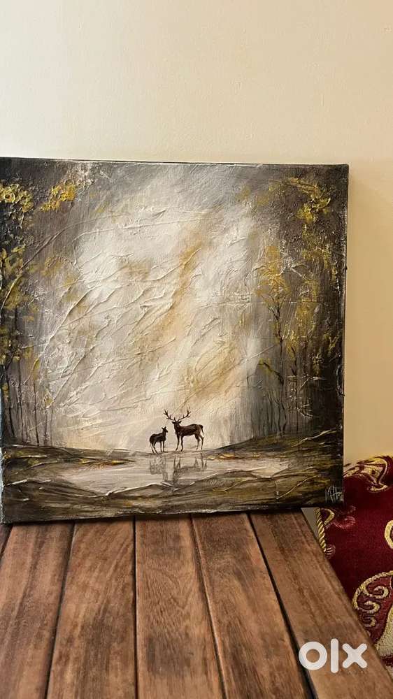 Original Handmade Textured Deer Painting  Canvas Wall Art