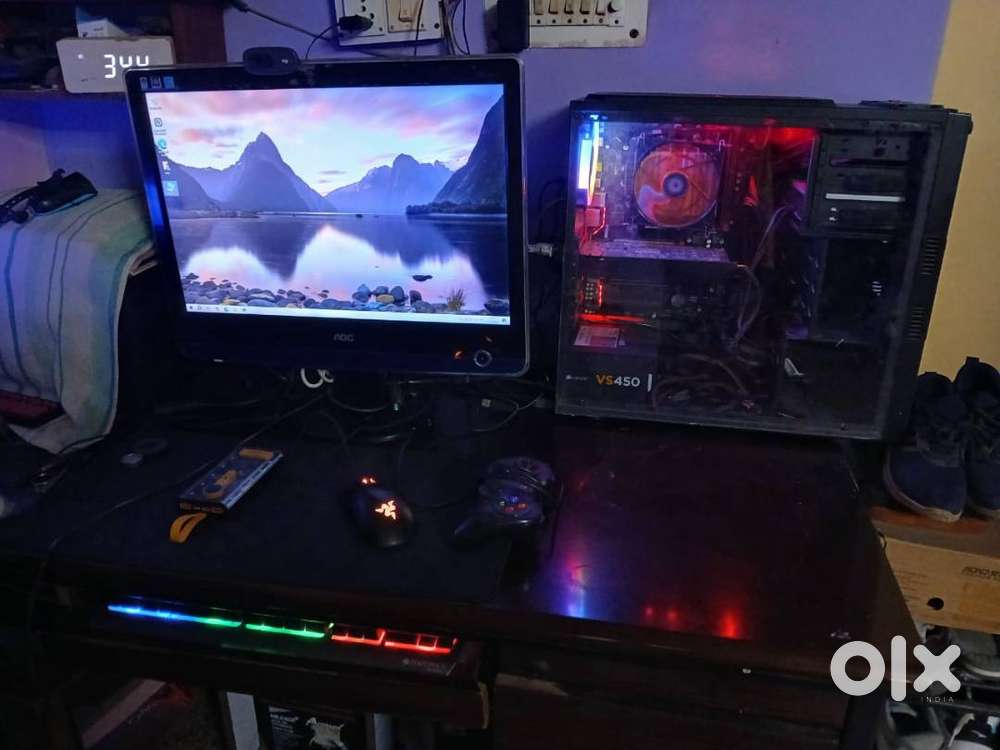 Gaming Editing PC Computer 22 inch Monitor, RGB Cabinet Keyboard Mouse