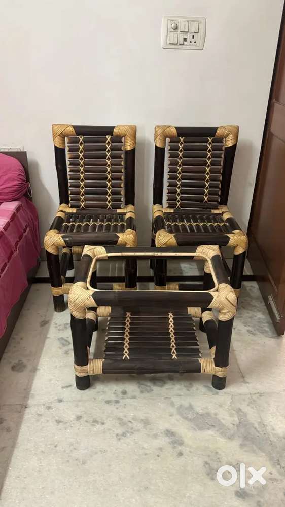 Brown traditional style bamboo chair table indoor outdoor