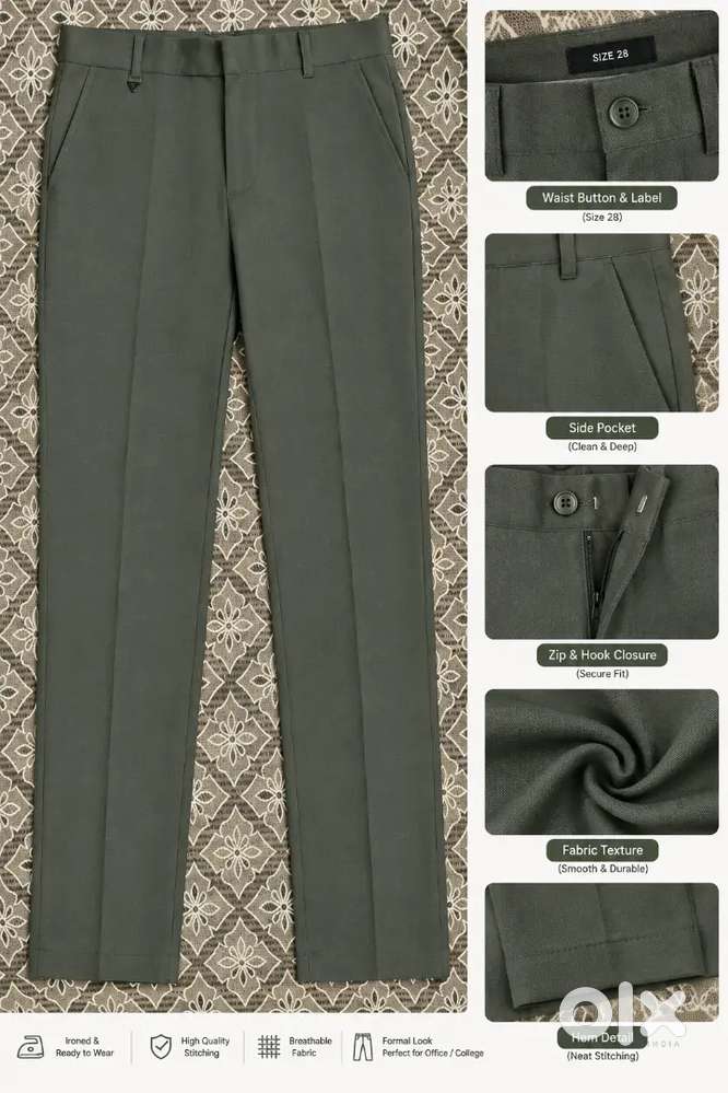 Men  Formal olive Green and brown Trousers ; Size 28