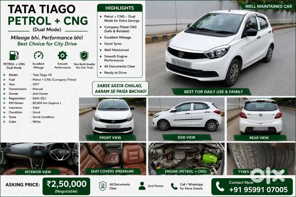 Tata Tiago Xe Petrol + Cng, 2018  Well Maintained  Delhi Registered