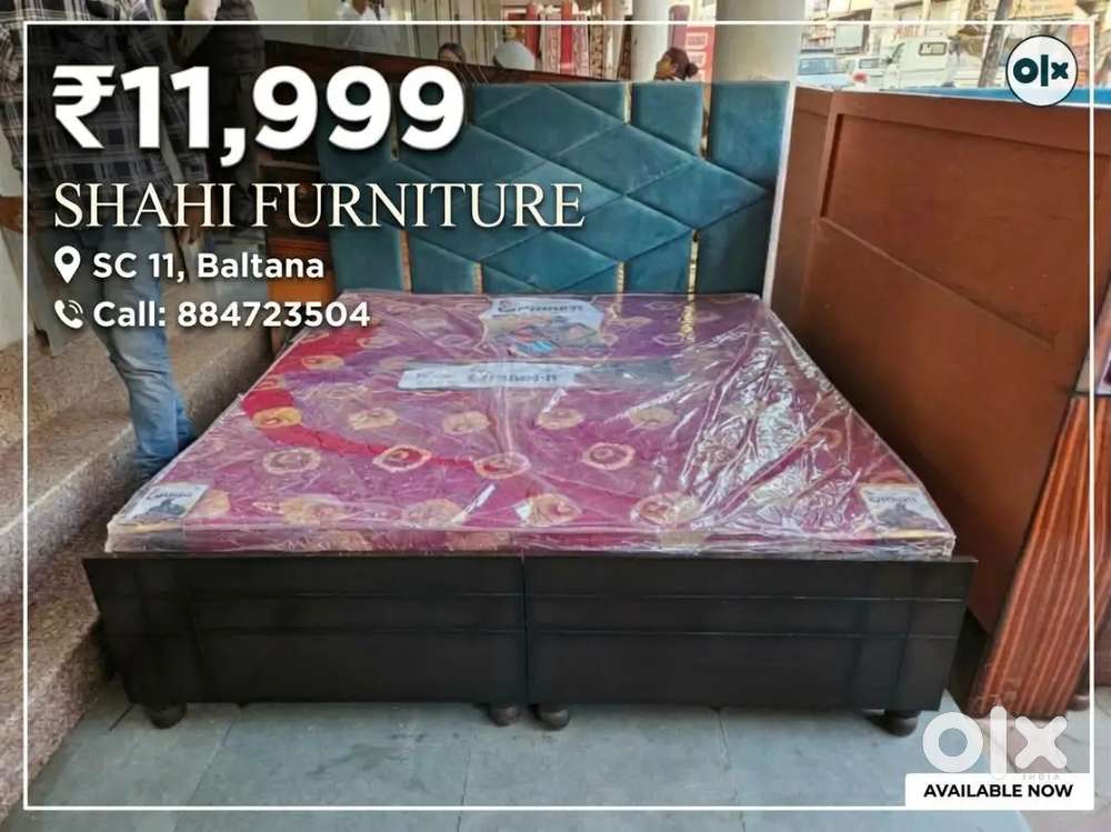 Premium Double Bed with Plush Teal Velvet Diamond-Tufted Headboard - I