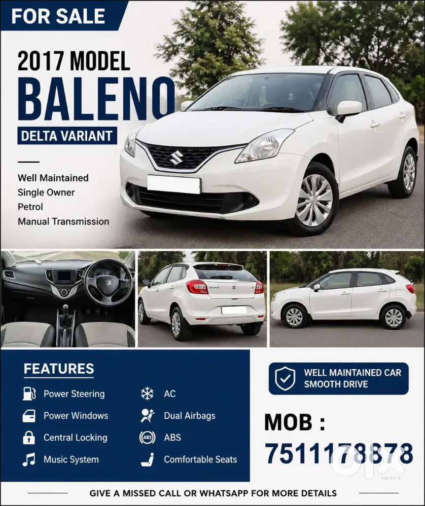  Baleno 2017 Model Delta White Urgent Sale  Top Condition