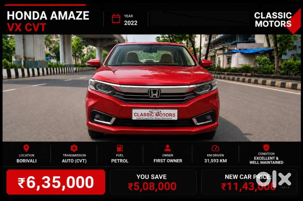Honda Amaze Vx 1.2 Petrol Cvt, 2022, Petrol