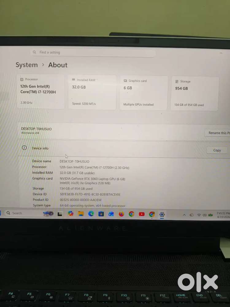 ALIENWARE , Ram - 32 GB/1 TB storage