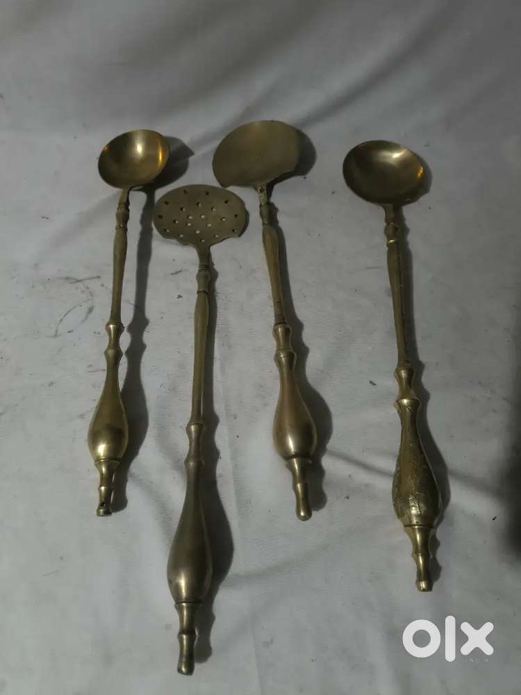 Antique Pure brass solid heavy cooking ladders set 47 cm.