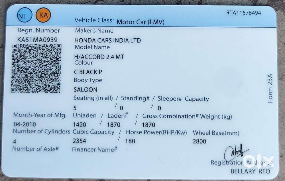 Honda Accord Petrol 2010 Year