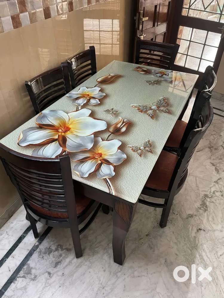 Dinning Table Digital Printed Glass Top Dining Table 6-Seater