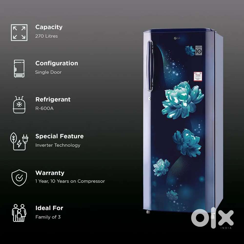 LG Single-Door 270L 3-star Direct Cool Refrigerator Blue color