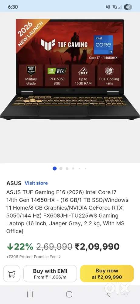 Asus f16 tuff series RTX 5050 I7 14TH GEN HX 20 DAYS OLD WITH BOX BILL