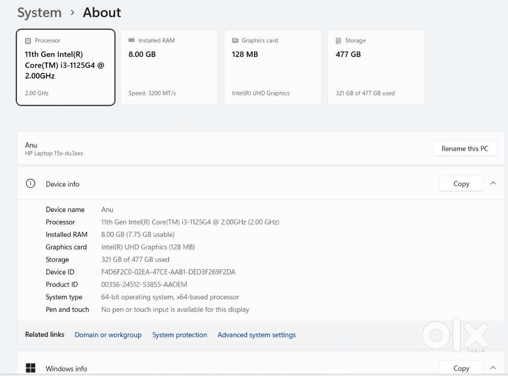 HP 15 11Gen i3 8GB + 512GB SSD (HSN-84713010)