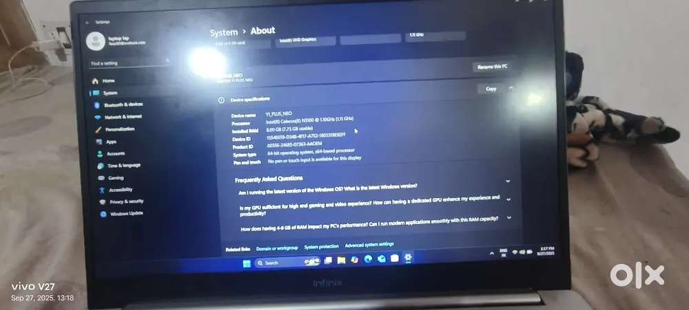 Very good condition ram 8gb graphics card 512mb windows 11