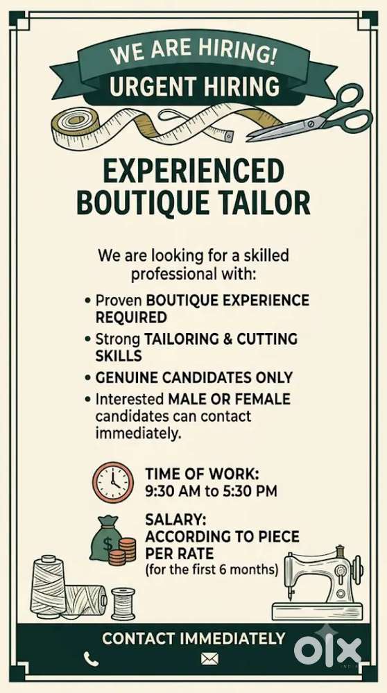 Boutique Tailor with cutting experience