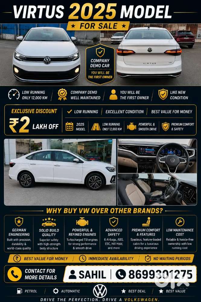 Virtus Company Demo Car  Low Running  First Owner Benefits