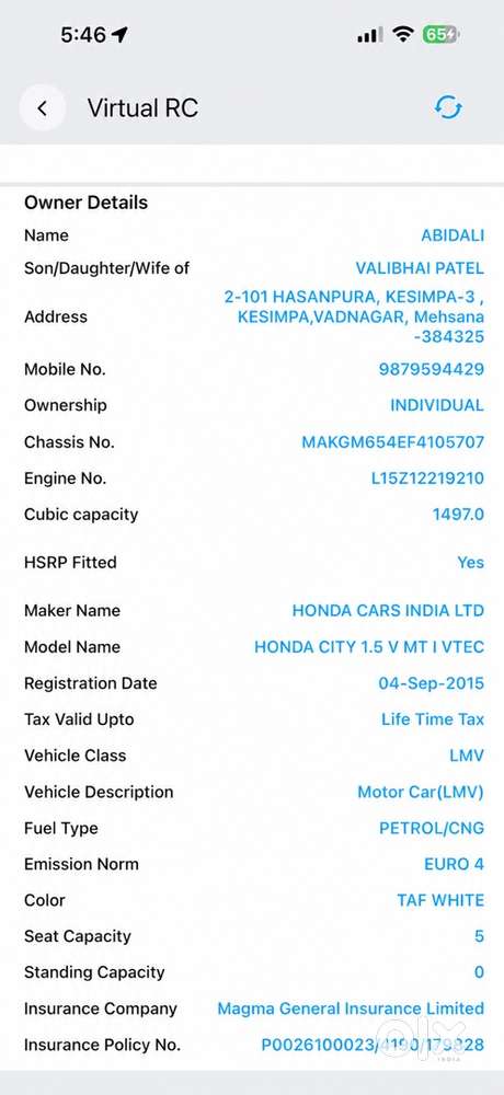 Honda City Petrol + Gng 2015