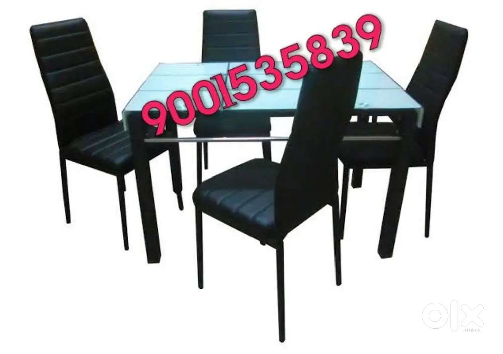 New four seater glass top dining table with chairs cafe furniture