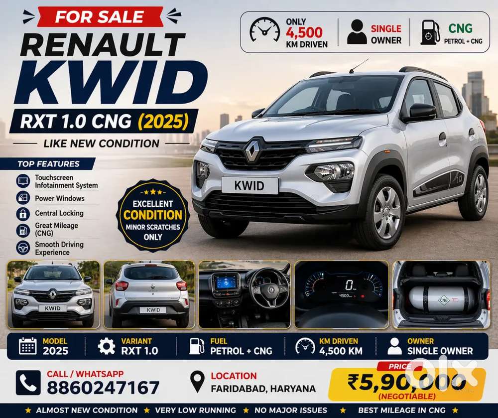 “2025 Kwid Rxt Cng  4500 Km  Single Owner  Like New”