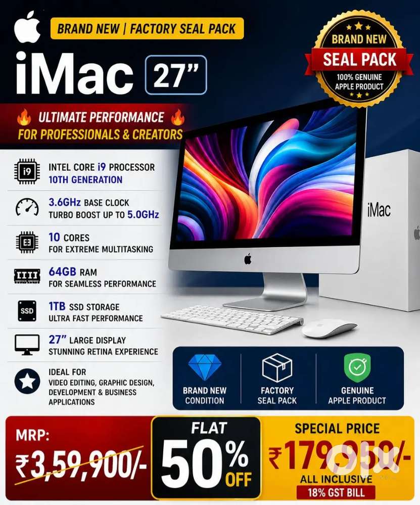 I Mac 27inch Brand New i9 64GB 1TB MRP 360000