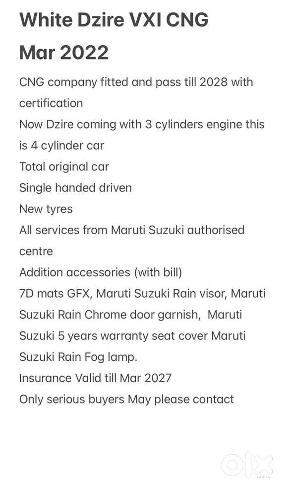 Dzire Vxi Cng 2022 Average 30+