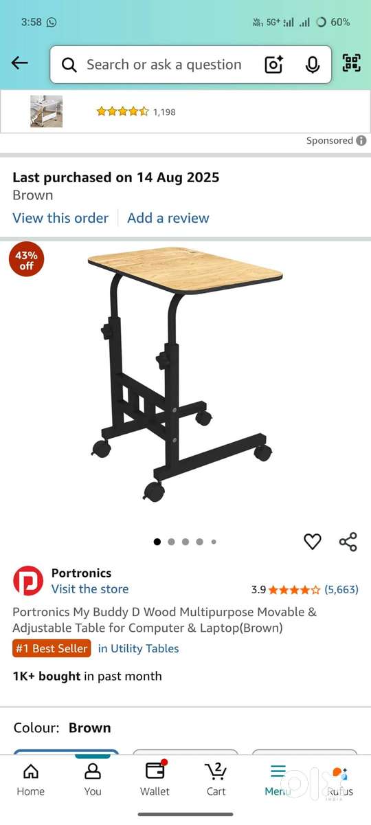 Brand New Portronics My Buddy D – Laptop Table + 1 Yr Warranty