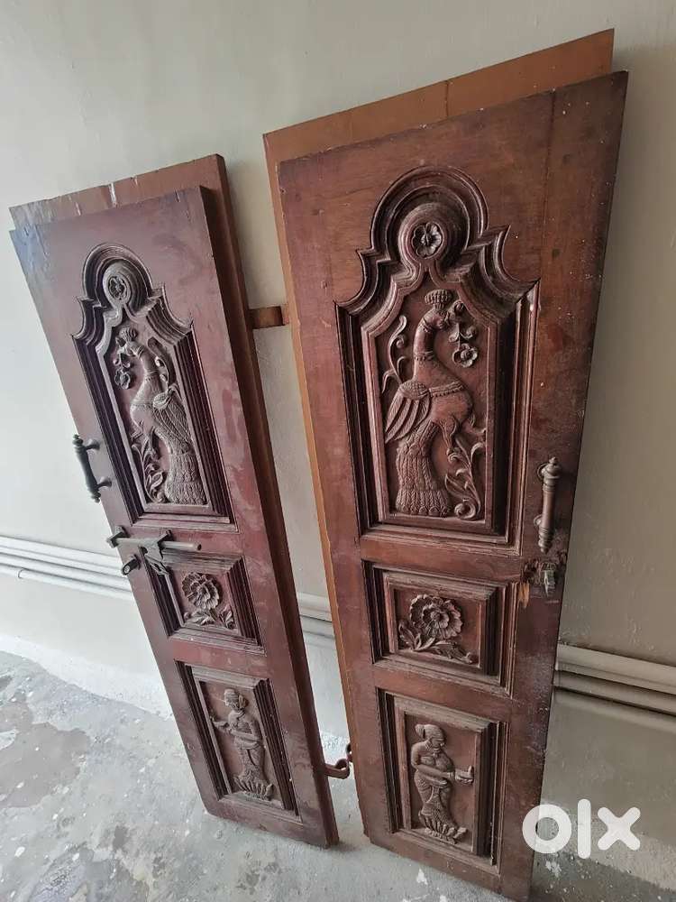 Solid Heavy Teak Wood Door (6 Feet Height) - Traditional Carved Design