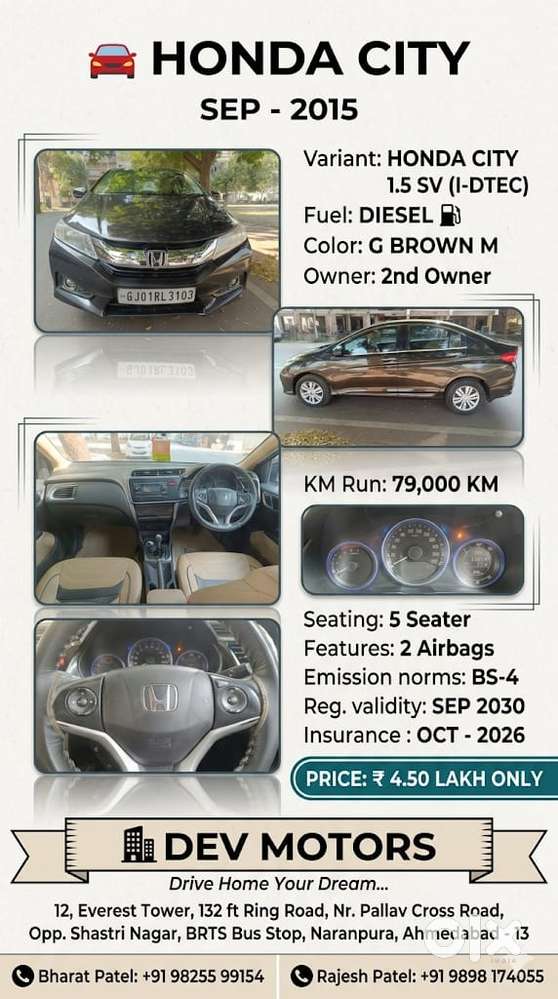 Honda City 2015-2017 I Dtec Vx Option, 2015, Diesel