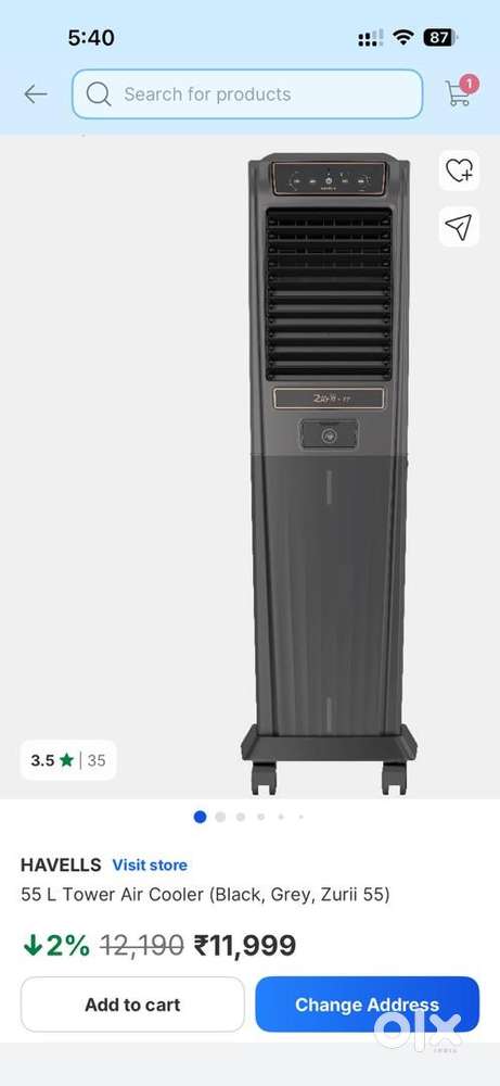 Havells Zurii 55L Tower Air Cooler - ACs in undefined, - 1842235464