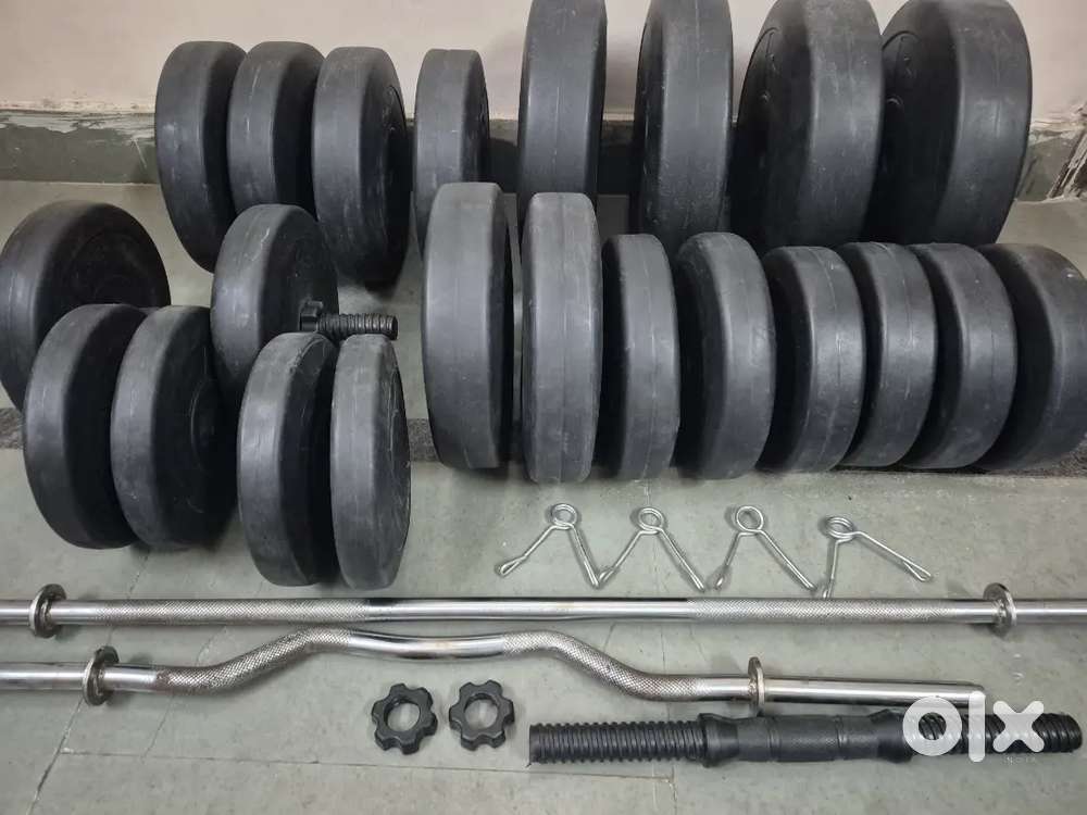 100 KG COMPLETE GYM SET | PVC Plates + Straight Bar + Curl Bar + Dumbb
