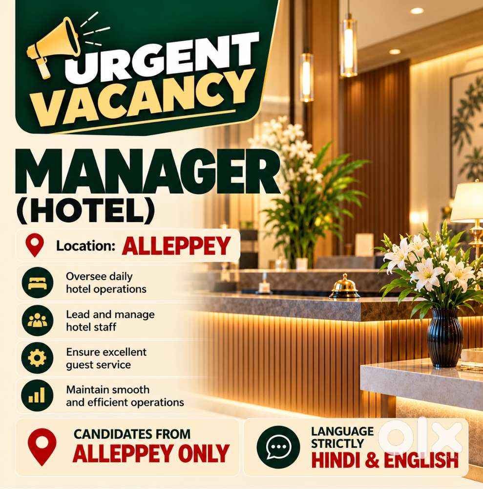 URGENT VACANCY; FRONT OFFICE MANAGER | ALLEPPEY