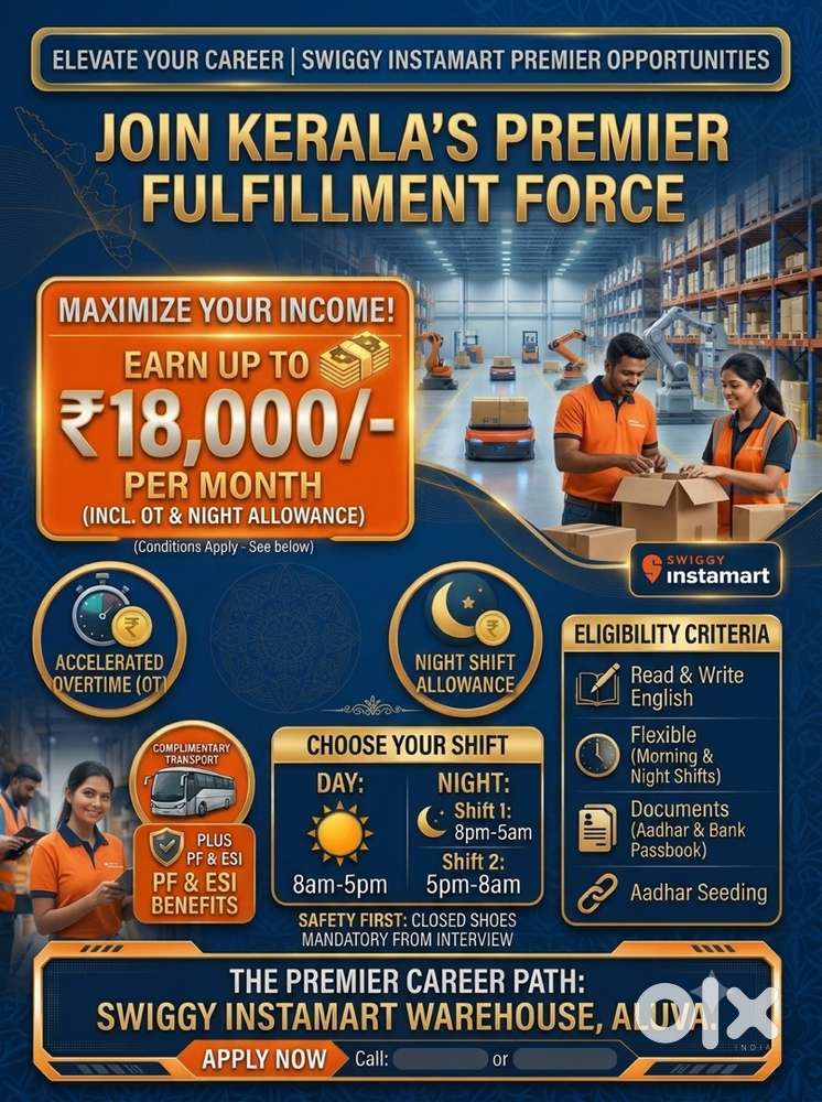 Warehouse Associates Wanted at Swiggy Instamart Aluva