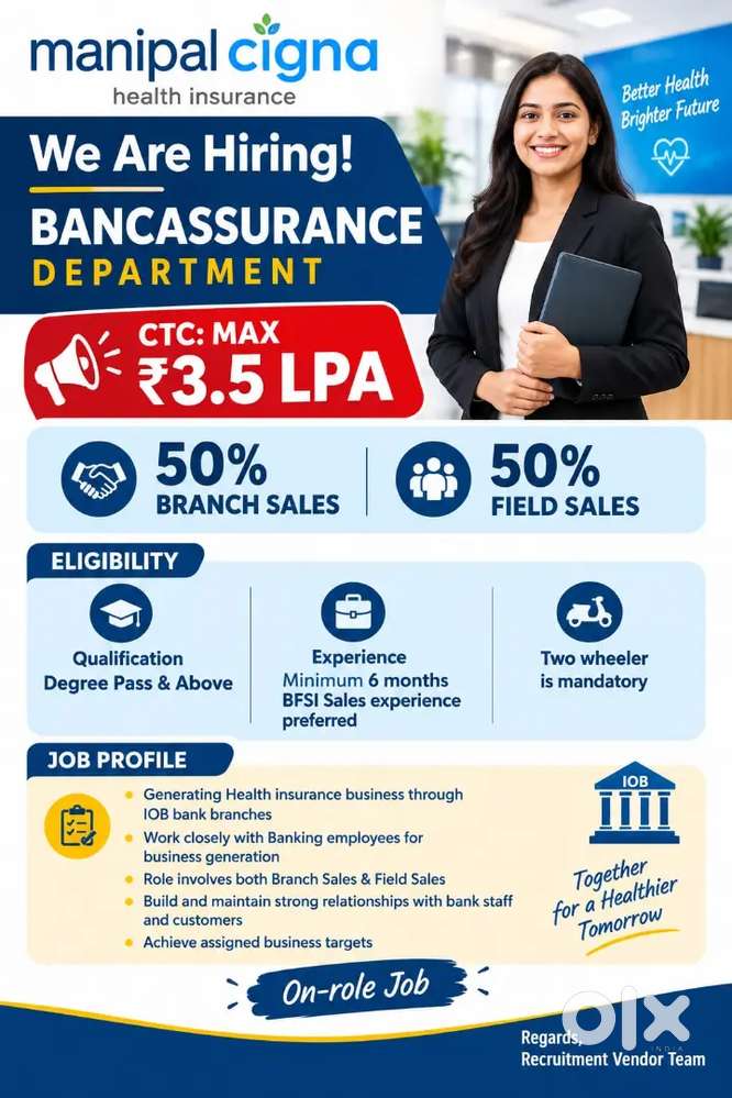 Kollam/Manipal Cigna health insurance/Degree/Banca- Bfsi sales exp