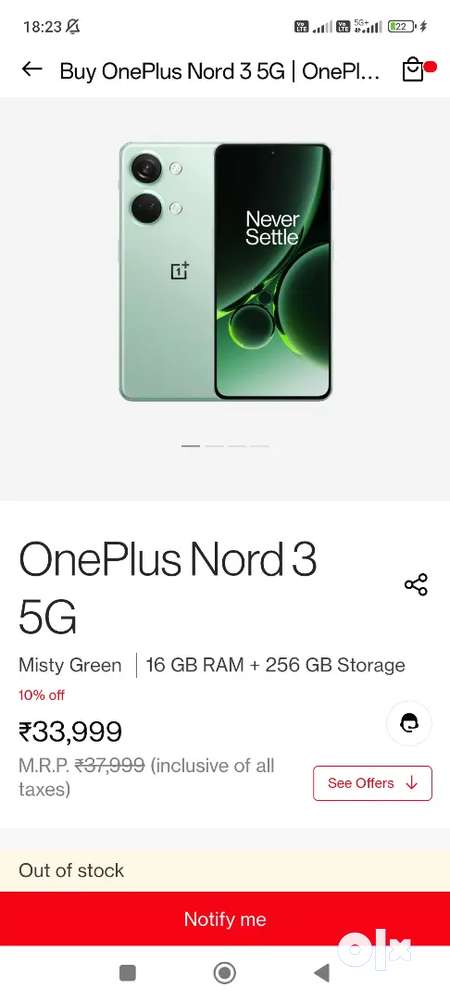 OnePlus Nord 3 5G (16 GB RAM, 256 Storage, Misty Green)