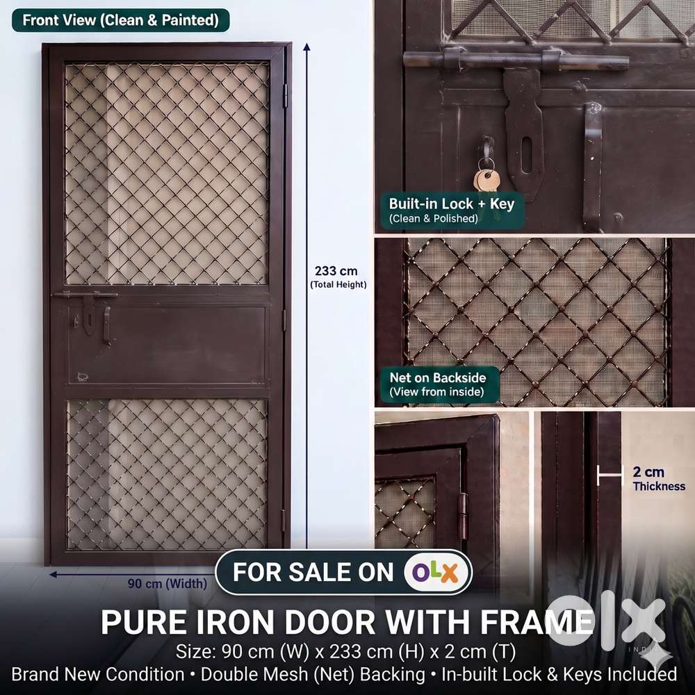 Heavy Duty Pure Iron Safety Door with Frame, Lock & Key