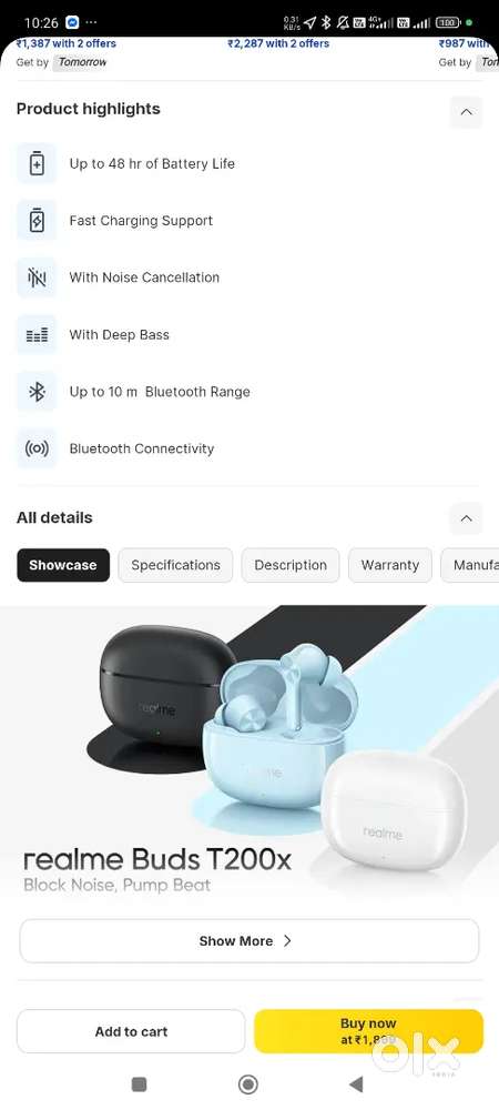 Real me bluetooth Earphone TWS200X( price 1200)