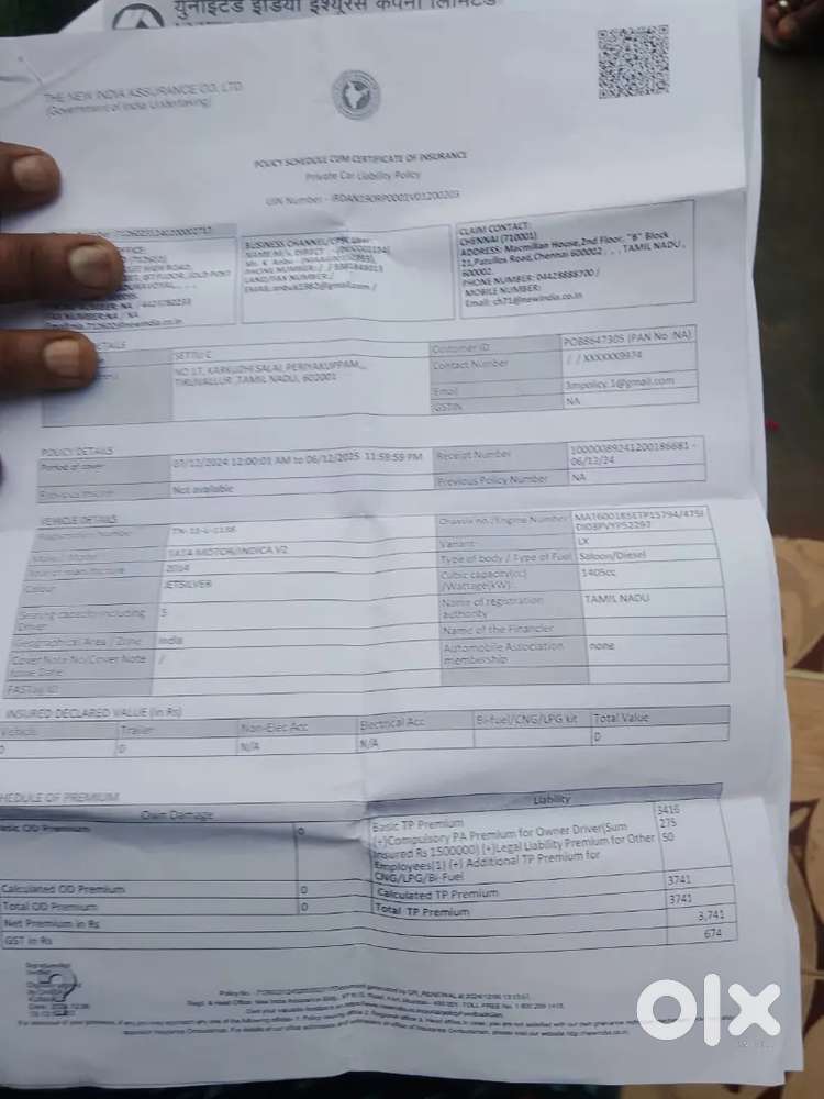 Tata Indica V2 2015 Diesel 88512 Km Driver