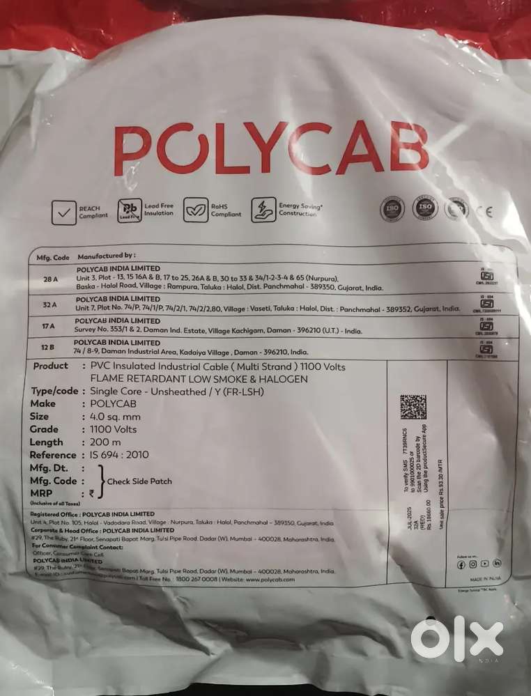 Polycab FR-LSH Wire 1.5, 2.5, 4, & 6 sqmm – New Sealed – Best