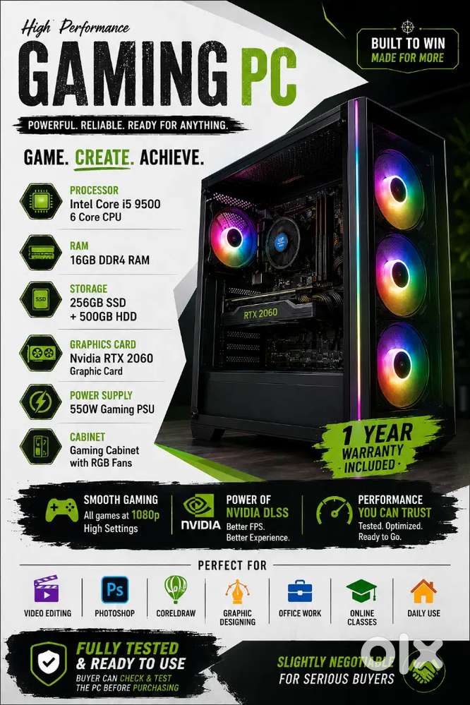 Gaming PC Intel i5 9500 RTX 2060 16GB RAM 256GB
Ssd