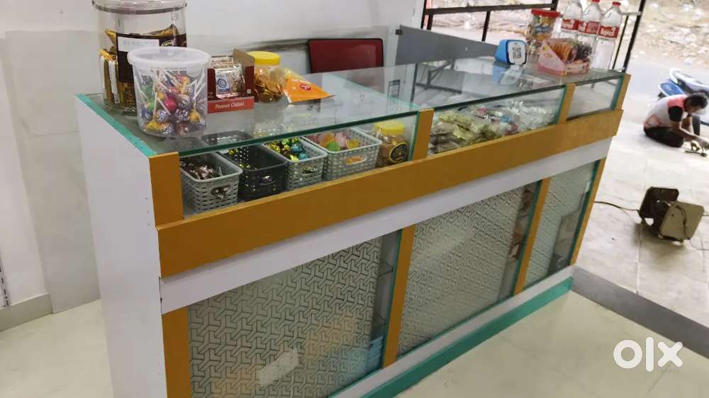 Wooden counter with glass top and glass shelves Other Household