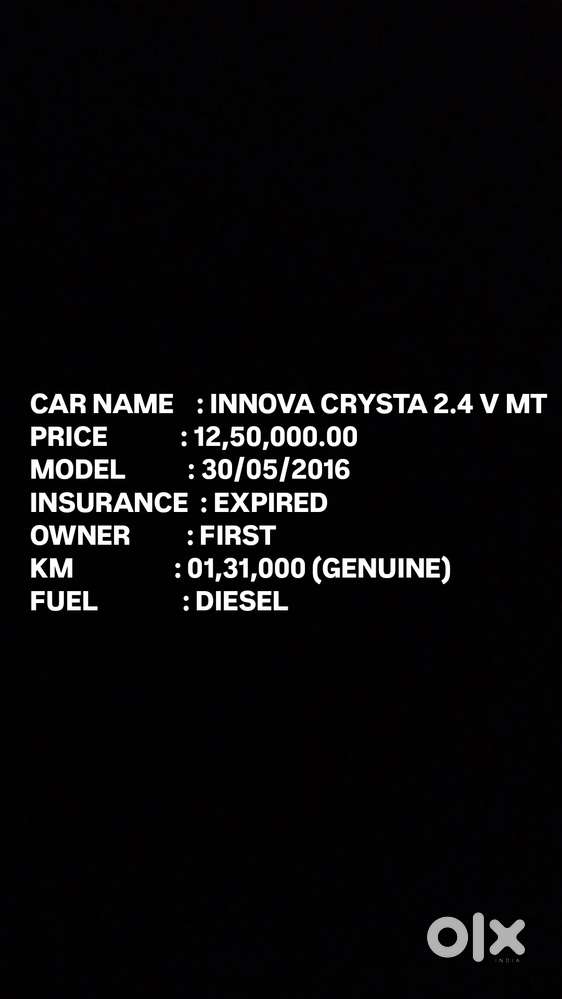 Toyota Innova Crysta 2.4 V, 2016, Diesel