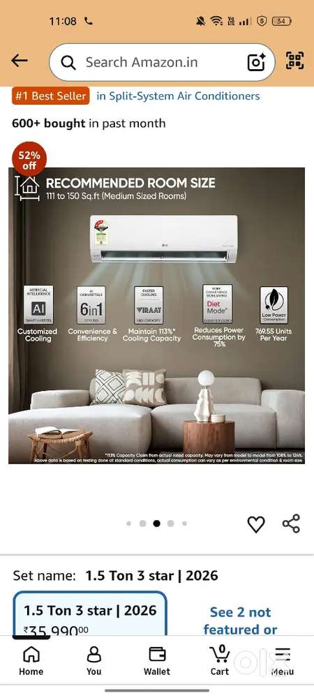 LG 1.5 Ton 3 Star, Smart Inverter Split AC (100% Copper Condenser