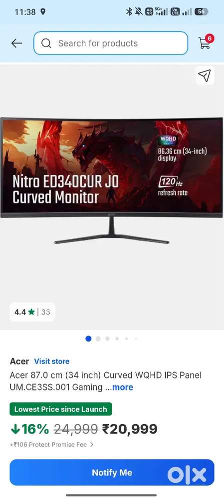Acer monitor 34 inc
