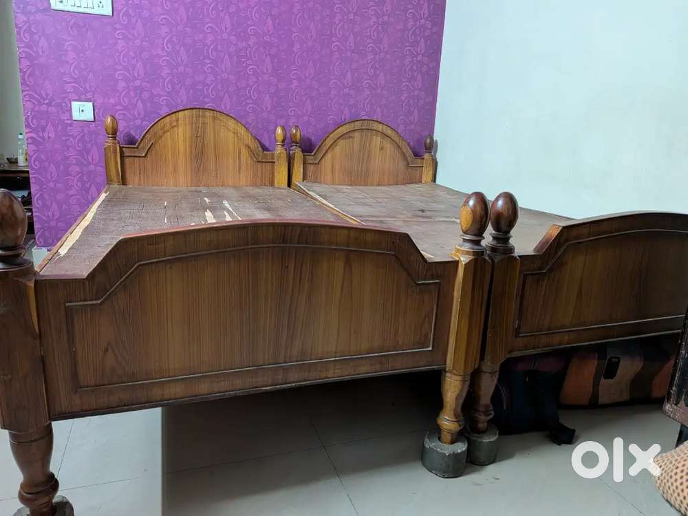 2 single cot beds (teak wood)