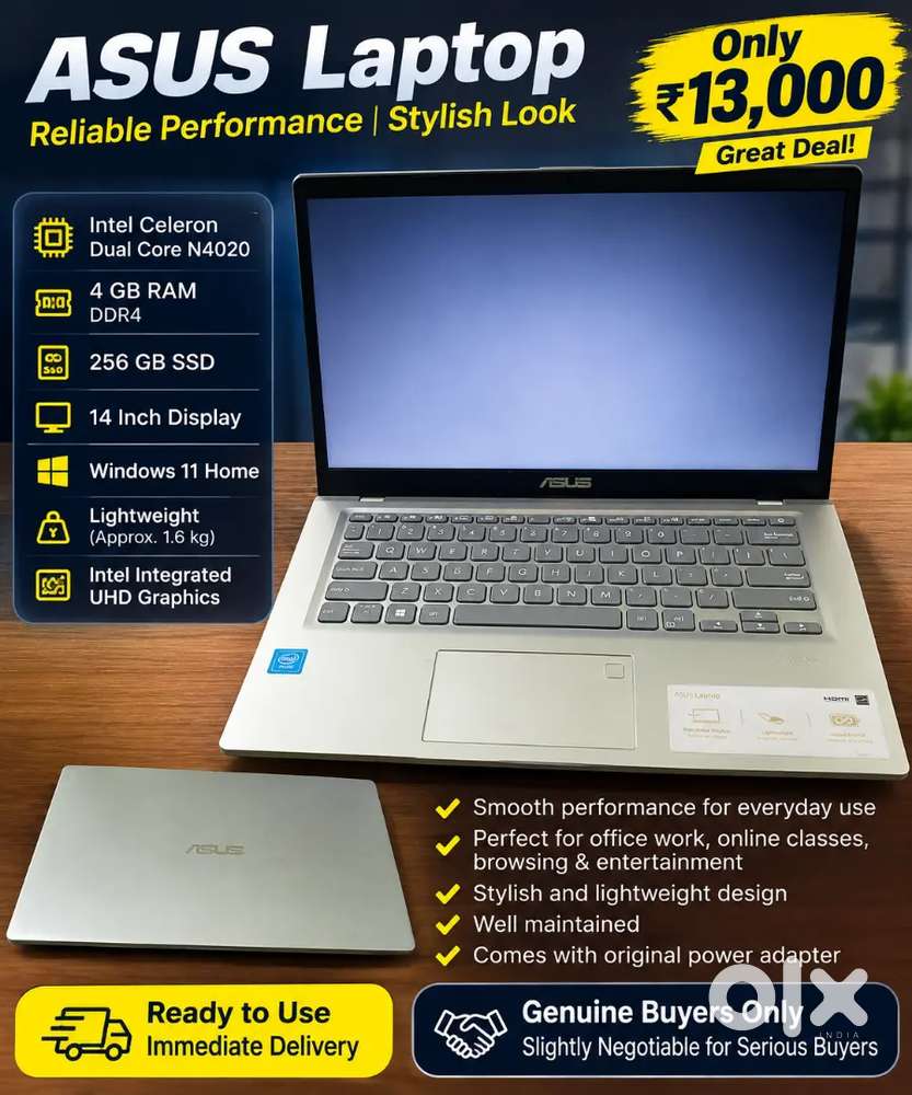  ASUS VivoBook 14  4GB RAM + 256GB SSD  Excellent Condition  ₹13,