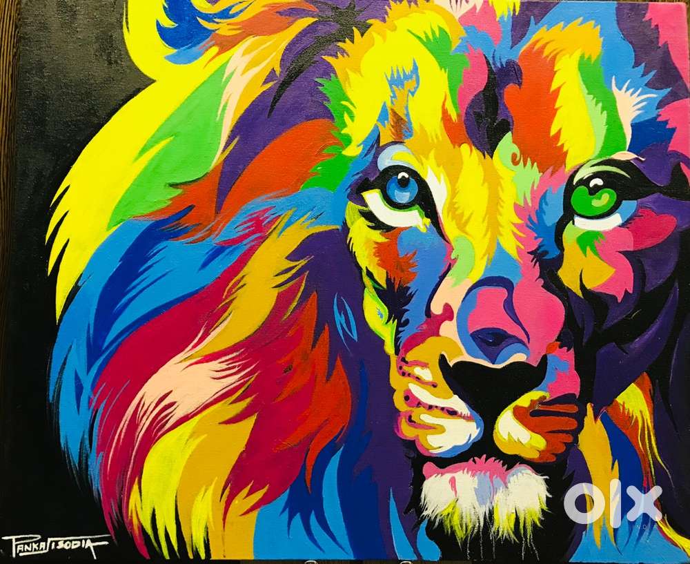 Colourful Acrylic Lion painting on Canvas