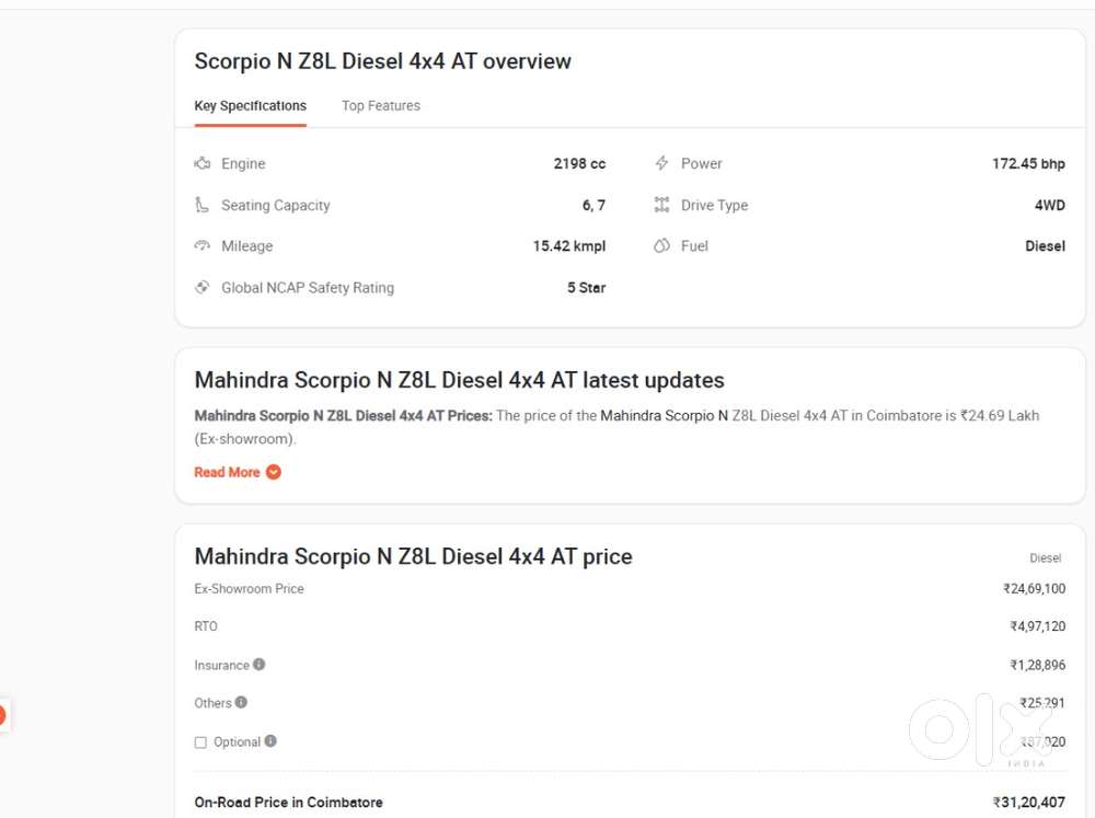 Mahindra Scorpio N Z8 L Diesel At 4wd 7 Str, 2023, Diesel