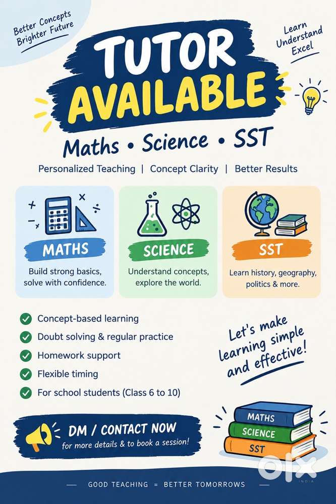 Maths, Science & SST Tutor Available