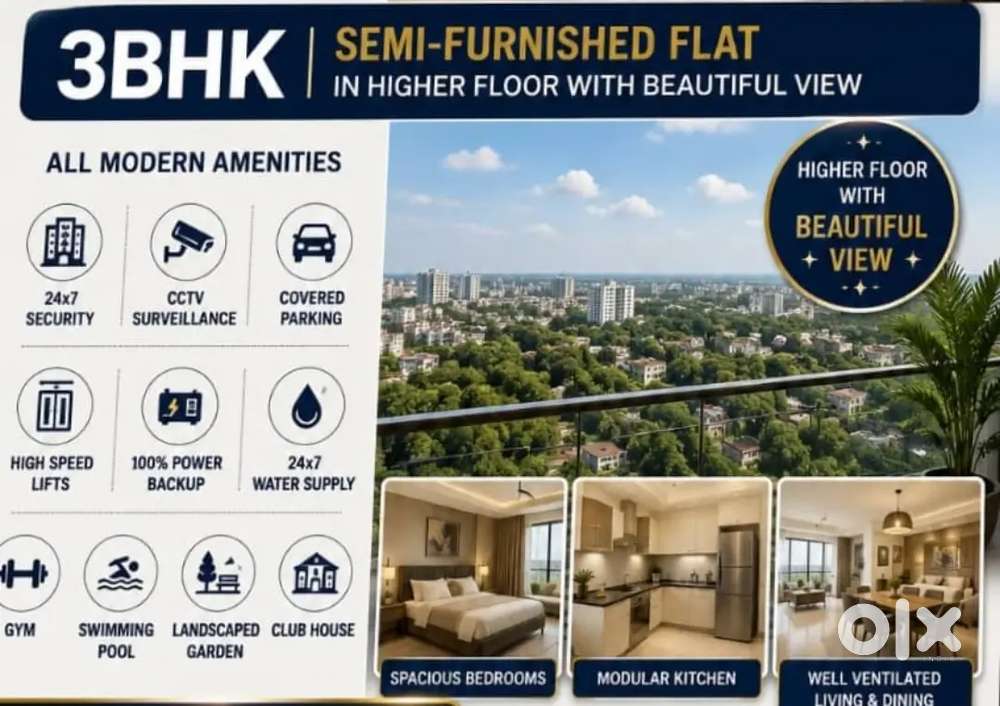 3bhk semifurnish flat for rent at pumpwell monthly rent 45000